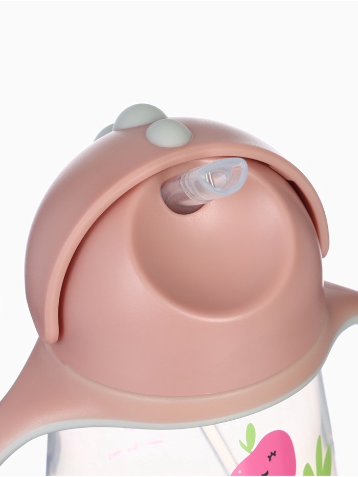 Поильник - непроливайка детский с силиконовой трубочкой &laquo;Фрукты&raquo;, 260 мл., с ручками, розовый
