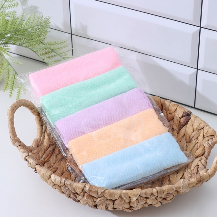 Набор салфеток для уборки, 30&times;30 шт, микрофибра, 160 гр, 5 шт, цвет МИКС