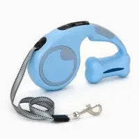 Рулетка - поводок "Косточка", с контейнером для пакетов, трос 3 м, голубая/серая