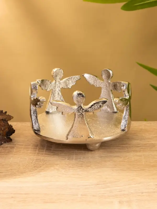 Подсвечник со стеклом "Ангелочки" алюминий 11х11х11 см