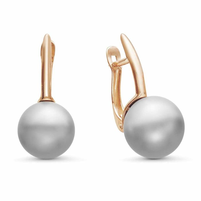 Серьги &laquo;Жемчуг голливудский&raquo; розовое золочение, цвет серый