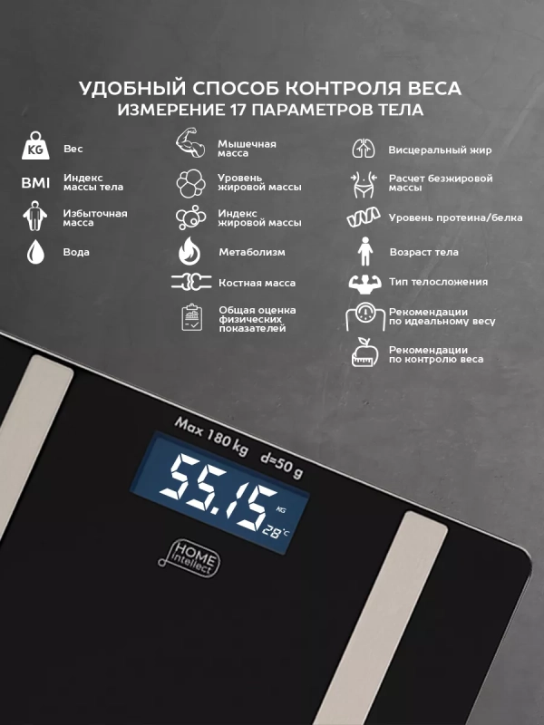 Умные весы электронные напольные до 180 кг