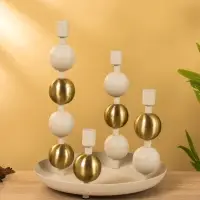 4 подсвечника на тарелке со сферами, фисташковый 25,5х22,5х32 см