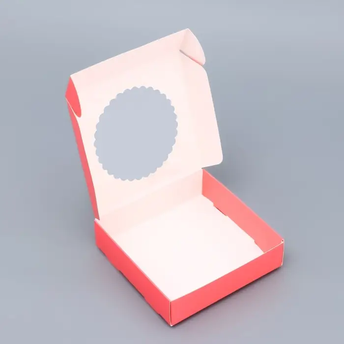 Подарочная коробка сборная с окном, розовый, 11.5&times;11.5&times;3 см