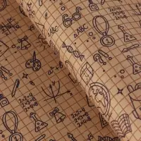 Бумага упаковочная крафт &laquo;Школьная пора&raquo;, коричневый/синий на коричневом фоне 0.7&times;10&plusmn;5%м
