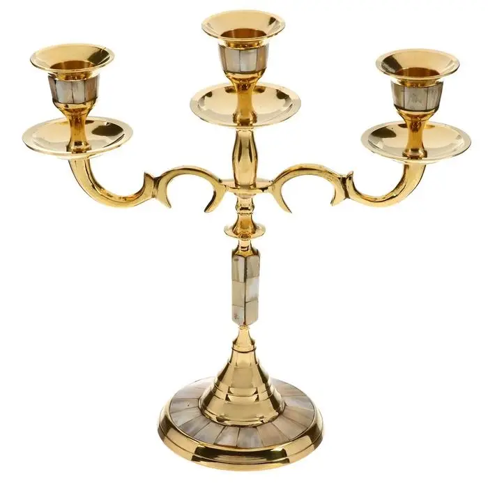 Подсвечник латунь на 3 свечи "Кардинал" 23 см. перламутр