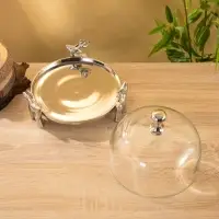 Тортовница со стеклянной крышкой "Олени" 23х23х20 см, алюминий