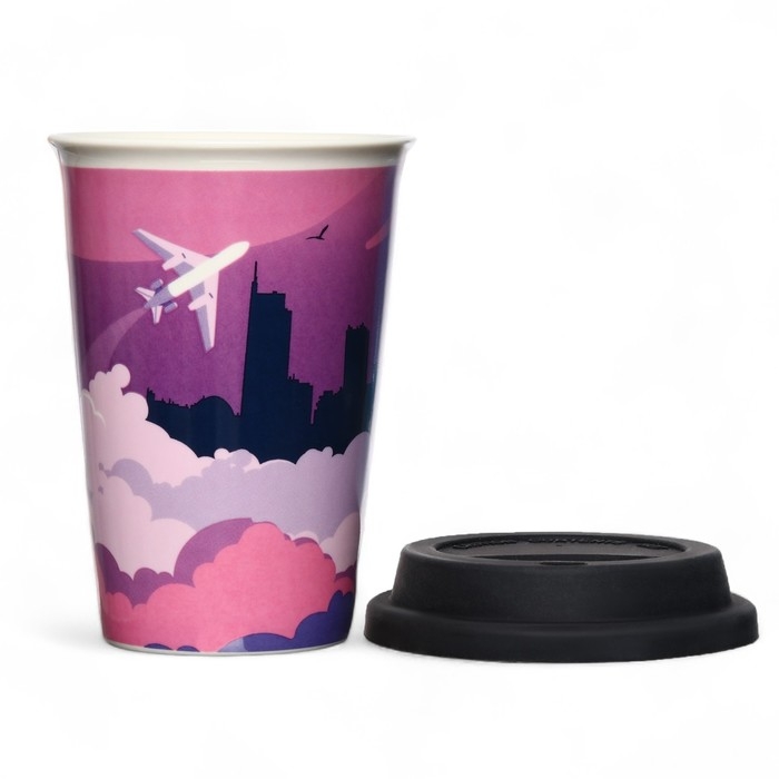 Стакан керамический с силиконовой крышкой &laquo;Самолёт&raquo;, 300 мл, цвет розовый