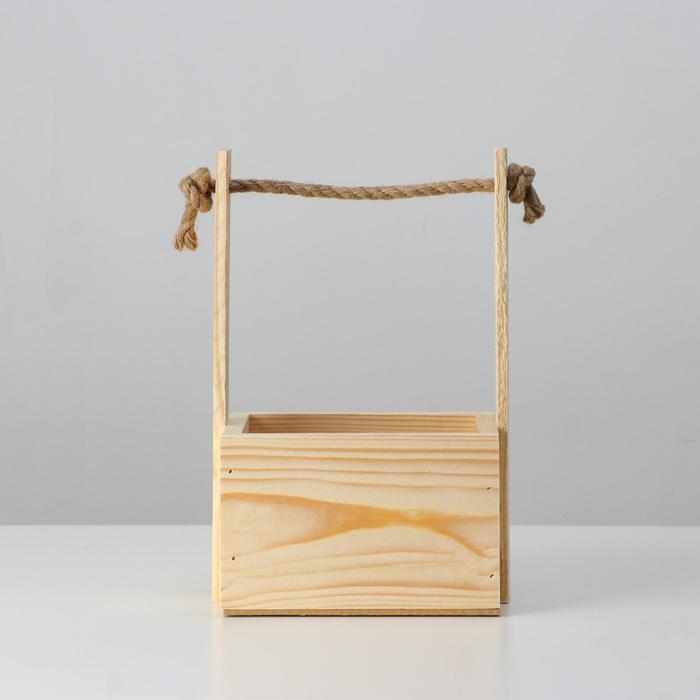 Кашпо деревянное, 15&times;12&times;9,5(25) см "С Днём Рождения", ручка верёвка, гравировка