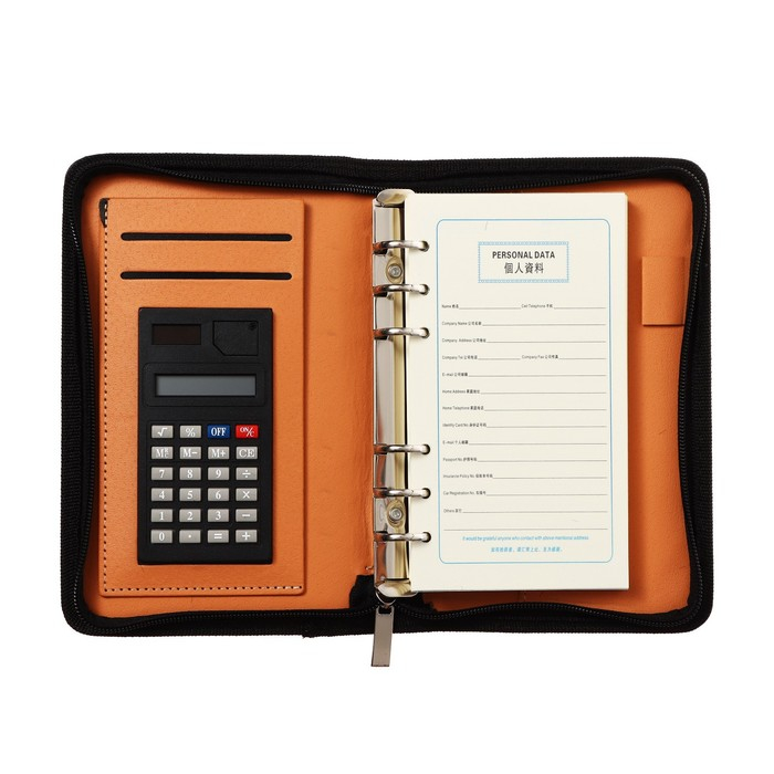 Органайзер на кольцах А6, 96 листов в линейку, на молнии с 3-х сторон, кожзам, МИКС