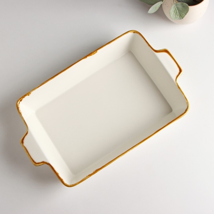 Форма для запекания из фарфора Доляна Organic Gold, 2 л, 33&times;20,5&times;5,5 см, цвет белый