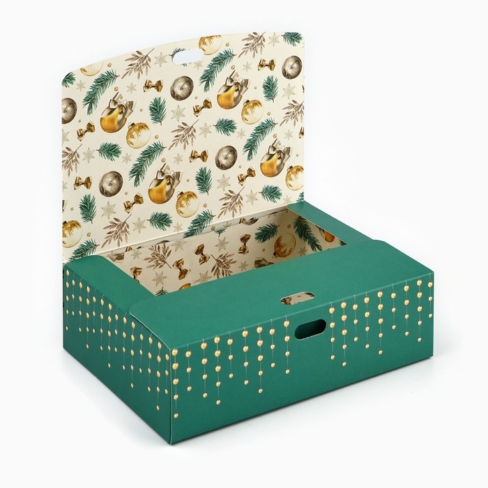 Коробка подарочная новогодняя складная двухсторонняя &laquo;Новогодние шары&raquo;, 16.5 х 12.5 х 5 см, Новый год
