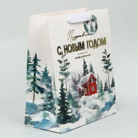Пакет подарочный новогодний ламинированный вертикальный, конгревное тиснение &laquo;С Новым годом&raquo;, ML 23 х 27 х 11.5 см, Новый год