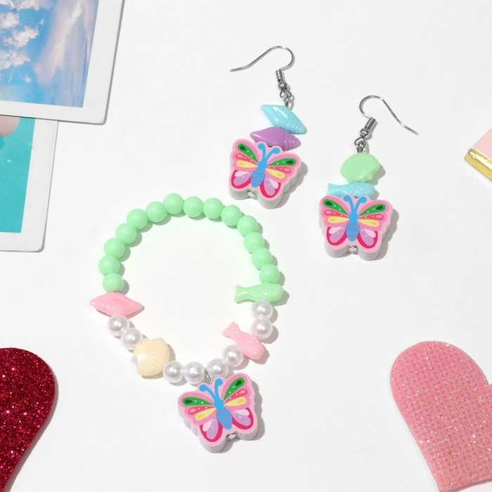 Набор детский &laquo;Выбражулька&raquo; 2 предмета: серьги, браслет, бабочки, цвет МИКС