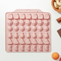 Форма для мармелада Доляна &laquo;Фруктовый бум&raquo;, силикон, 18,5&times;17,5 см, 42 ячейки (2,2&times;2,2 см), цвет розовый