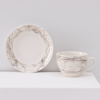 Сервиз фарфоровый чайный Доляна &laquo;Мрамор&raquo;, 12 предметов: 6 чашек 280 мл, 6 блюдец d=15 см, цвет серый