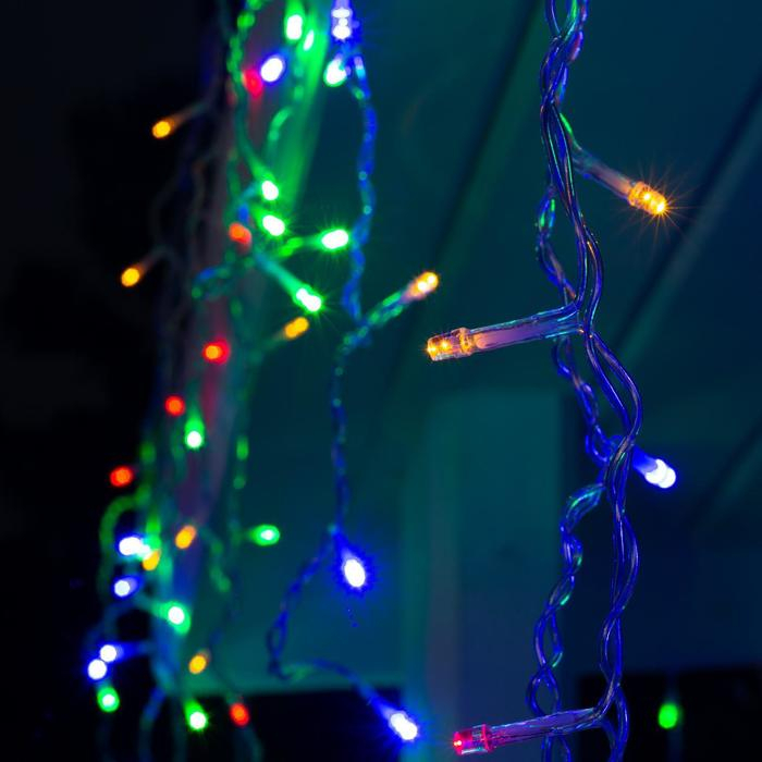 Гирлянда &laquo;Бахрома&raquo; 4 &times; 0.6 м, IP44, прозрачная нить, 180 LED, свечение мульти, 8 режимов, 220 В