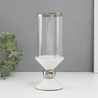 Подсвечник керамика, стекло на 1 свечу "Параллели" d=7,5 см белый с серебром 9,5х9,5х24 см