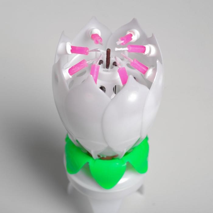 Свеча для торта музыкальная "Тюльпан", крутящаяся, белая, 14,5&times;6 см