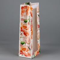 Пакет подарочный под бутылку, упаковка, &laquo;Цветы&raquo;, 36 х 13 х 10 см