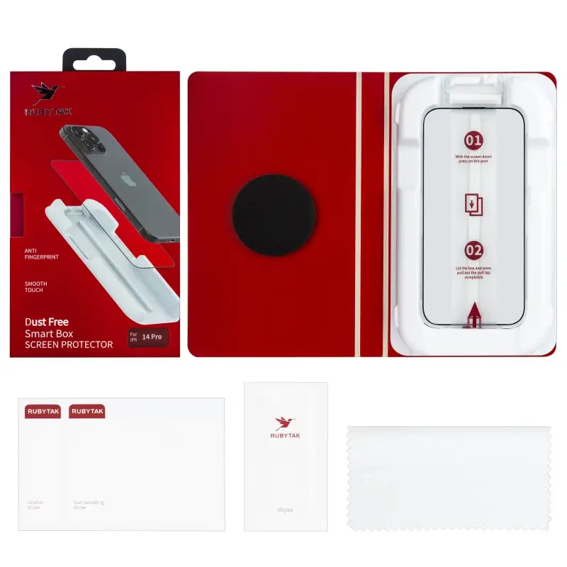 Защитное стекло RUBYTAK iPh 14 Pro Silk Printing с аппликатором