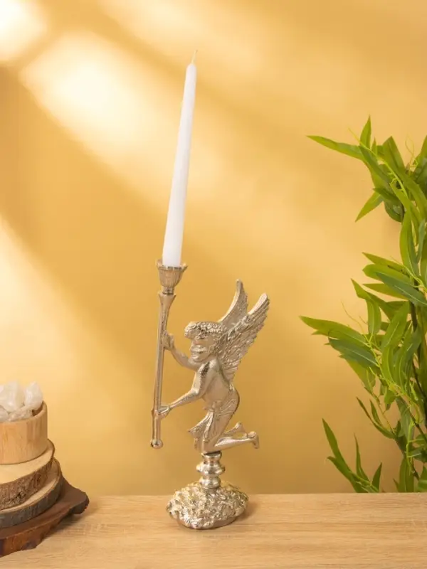 Подсвченик "Ангел мира с факелом" алюминий 35 см