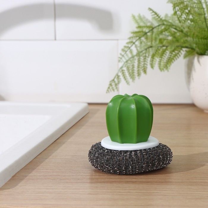 Щётка для мытья посуды Доляна &laquo;Кактус&raquo;, металлическая губка, d=8 см