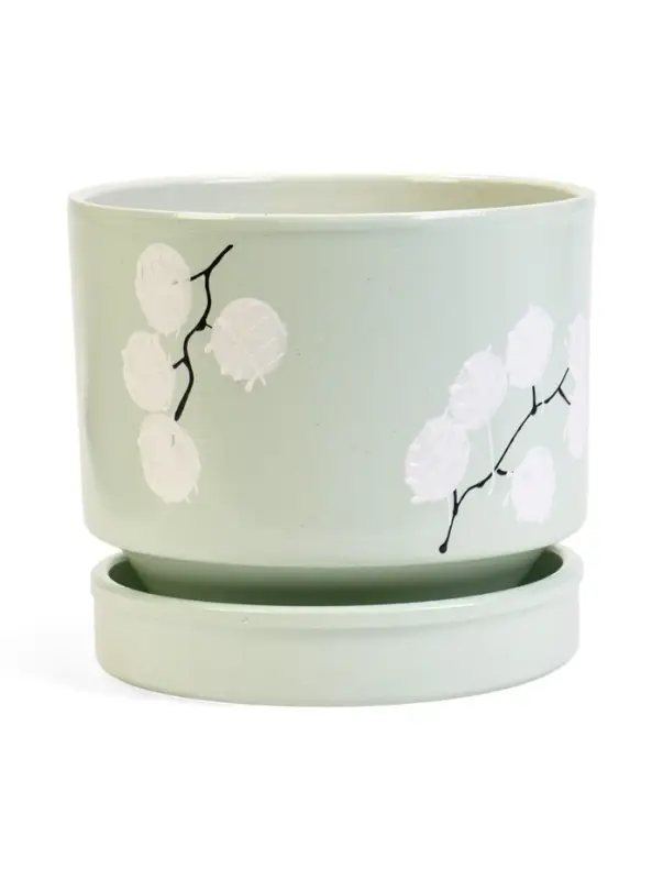 Горшок цветочный с поддоном 3,4 л, керамика "Листья" (М)