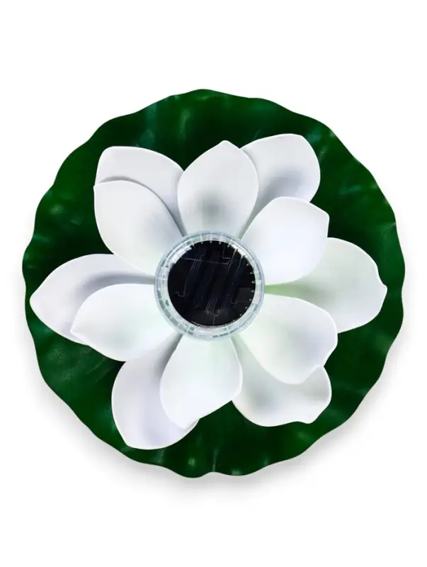 Садовый светильник для водоемов 28 х 28 х 9  см на солнечной бат-е "Лотос" бел N011