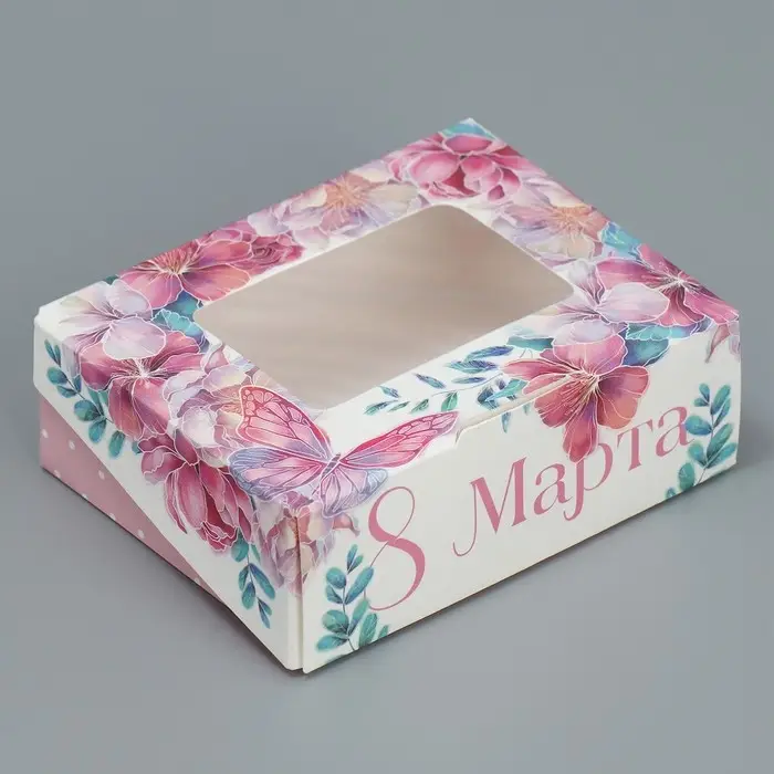 Кондитерская упаковка, коробка с ламинацией &laquo;8 марта&raquo;, 10 х 8 х 3.5 см