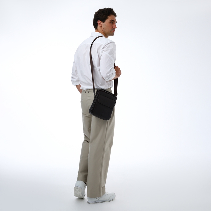 Сумка мужская через плечо TEXTURA, 2 наружных кармана, цвет коричневый