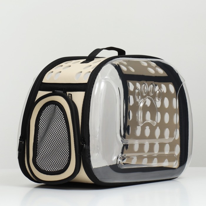 Переноска для животных прозрачная, 42*32*28 см, бежевая Переноска для животных прозрачная, 42*32*28 см, бежевая