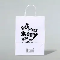 Пакет подарочный с приколами, крафт &laquo;От души&raquo;, белый, 24&times;14&times;28 см, 1 шт.