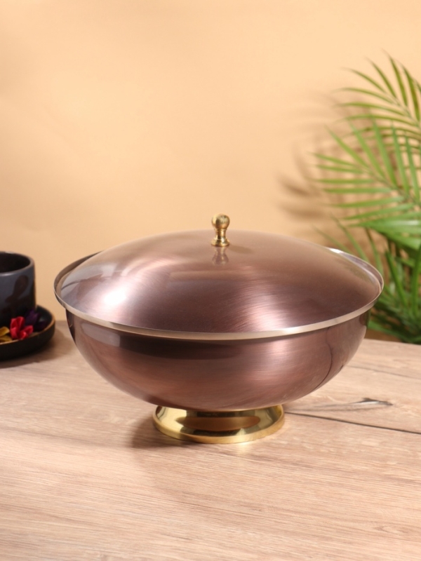 Блюдо глубокое с крышкой "Жемчуг" покрытие антик. нержавеющая сталь 27х27х19 см