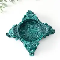 Подставка для мелочей &laquo;На четырех слонах резная&raquo; 4.5&times;13&times;13 см, темно-зеленый металлик