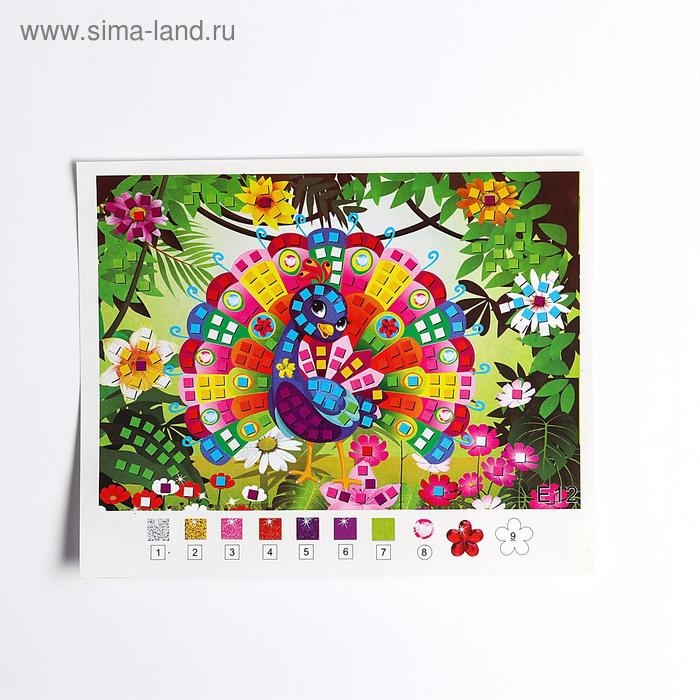 Мозаика стикерная &laquo;Павлин&raquo; блестки, стразы
