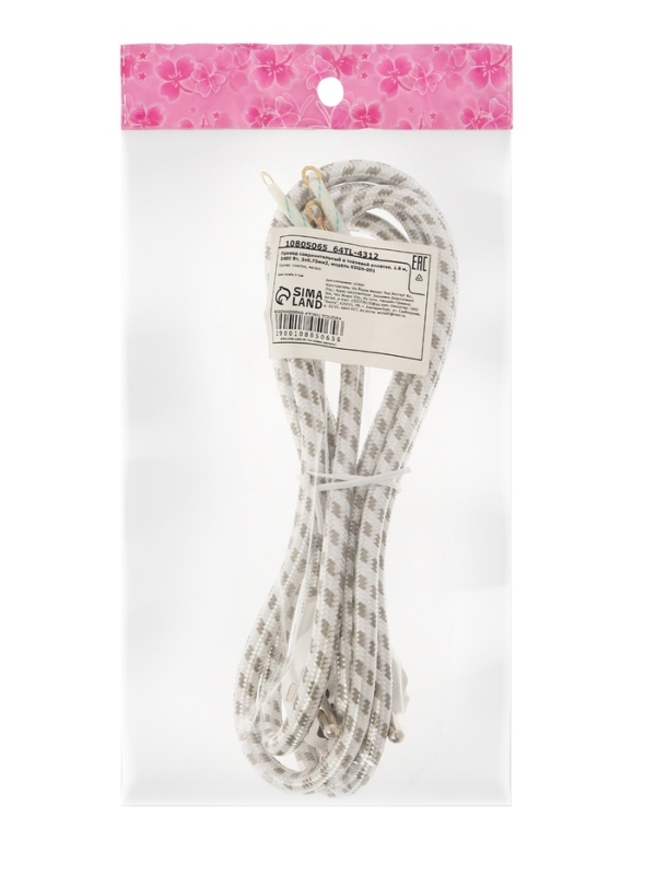 Шнур сетевой в тканевой оплетке с заземлением, 1.8 м, 2200Вт, 3x0,75мм2