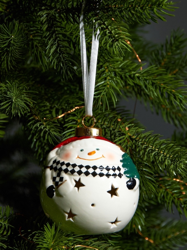 Елочный шар "Снеговик" 10х8.6х8.6, 1 LED, LR44x3(в компл.), Т/БЕЛЫЙ