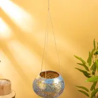 Подсвечник подвесной из кокоса, 16х16х11 см, цв. голубой-золотой