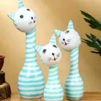 Набор сувенирный "Полосатые коты" дерево H 27, 22, 17 см, цв. бело-бирюзовый