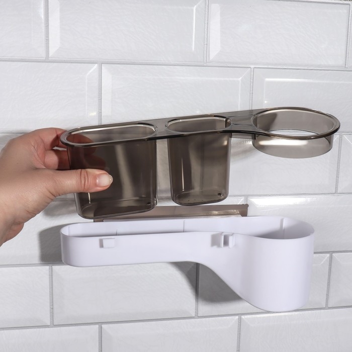 Органайзер для хранения, навесной, 3 секции, с клеевой основой, 28,7 &times; 10,5 &times; 8,5 см, цвет коричневый/белый