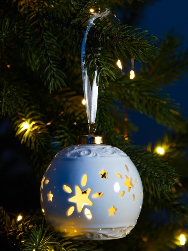 Елочный шар "Звездочки" 10х8.8х8.8, 1 LED, LR44x3(в компл.), Т/БЕЛЫЙ