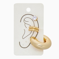 Набор серьги и каффы 3 шт., бублик и стразик, цвет золото