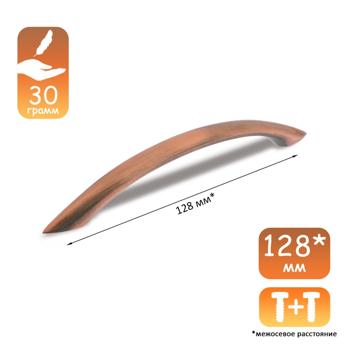 Ручка-скоба CAPPIO RSC014, м/о 128 мм, цвет медь, 4 шт.