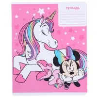 Тетрадь в клетку 12 листов, 5 видов МИКС, обложка мелованный картон, &laquo;Минни Маус и единорог&raquo;