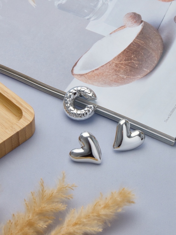 Набор серьги и каффы 3 шт. &laquo;Сердечко&raquo; бублик, цвет серебро