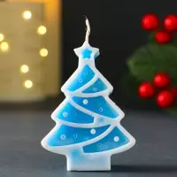 Свеча новогодняя "Ёлочка с гирляндой" 55х75 мм, голубой