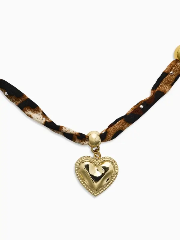 Колье "Новый стиль" сердечко, леопард, в золоте 40+удл