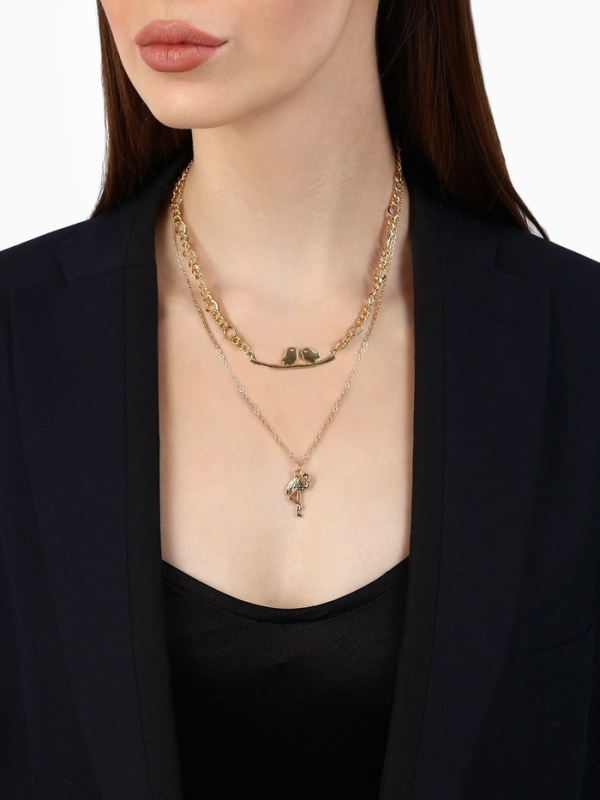 Кулон &laquo;Цепь&raquo; фламинго, цвет золото