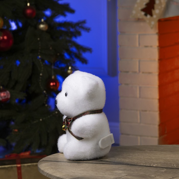 Светодиодная фигура &laquo;Медведь с бантиком&raquo; 12 &times; 20 &times; 7 см, флок, батарейки CR2032х2 (в комплекте), свечение тёплое белое